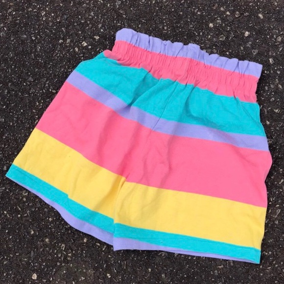 WOMENS XS YOUTH MEDIUM RAINBOW HIGH WAISTED SHORTS - Picture 2 of 5